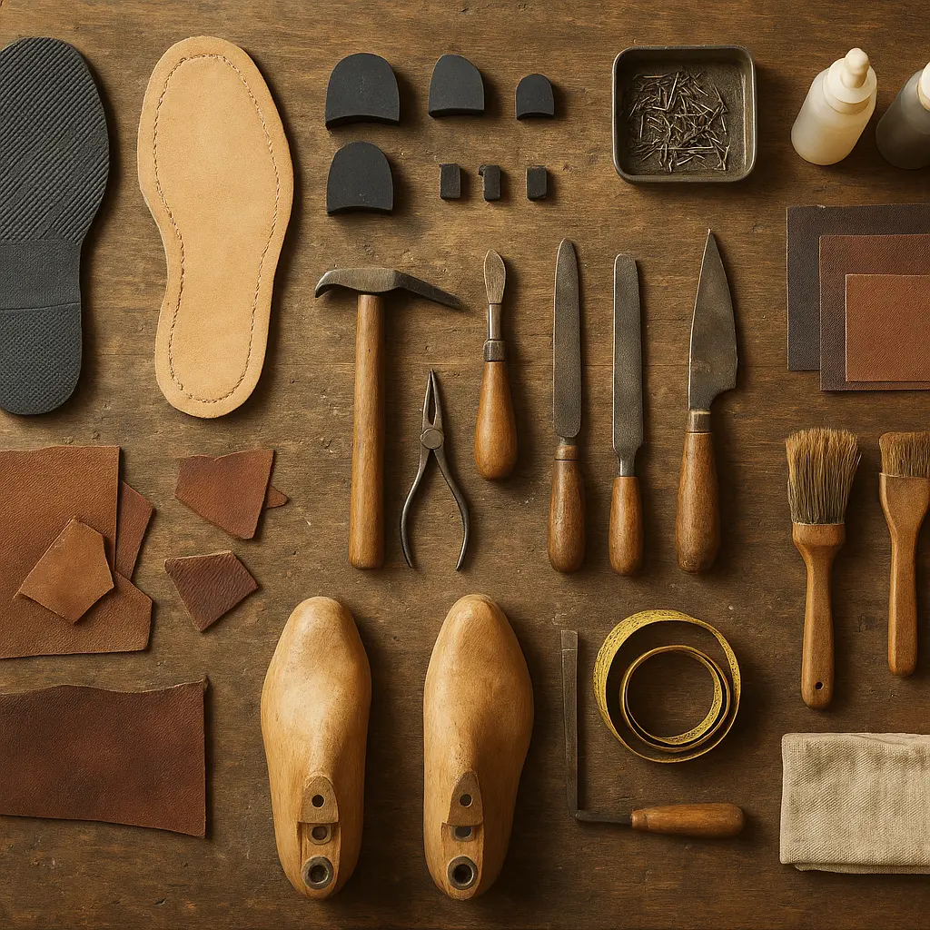 Nářadí a materiál pro opravy obuvi